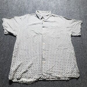 TravelSmith Mens XL Silk Blend Blue Geometric Short Sleeve Button Up Shirt